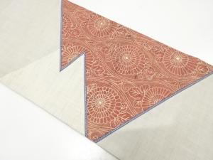 手織り紬　切りばめ　相良刺繍　立涌に菊唐草模様　袋帯